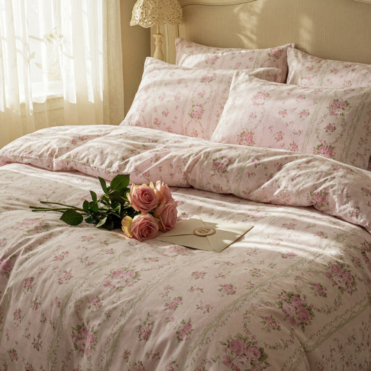 straight on view of pink rose duvet