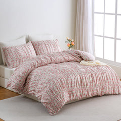 Pink floral cotton duvet set overhead view