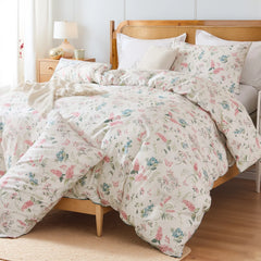 The pink floral duvet cover set folded neatly for display