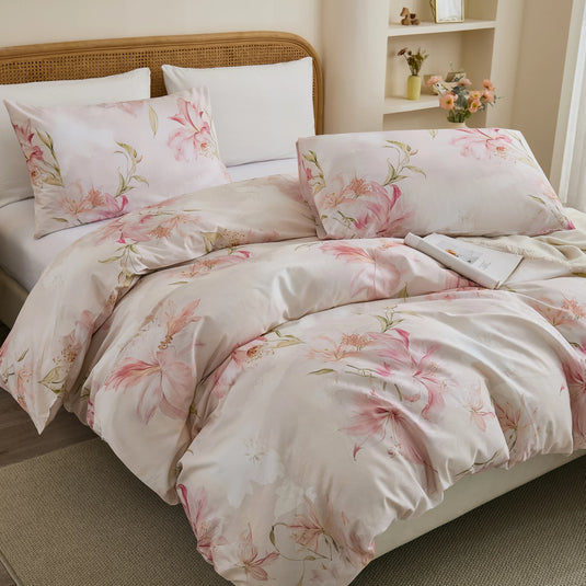 side angle of watercolor lily bedding