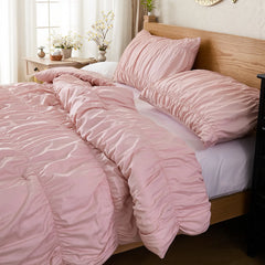 Pink rope embroidered bedding set queen