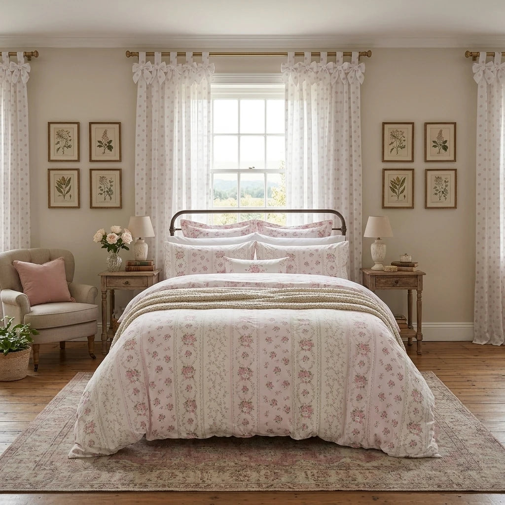 pink rose floral cotton duvet cover set in bedroom styling