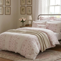 pink rose floral cotton duvet cover set lifestyle view