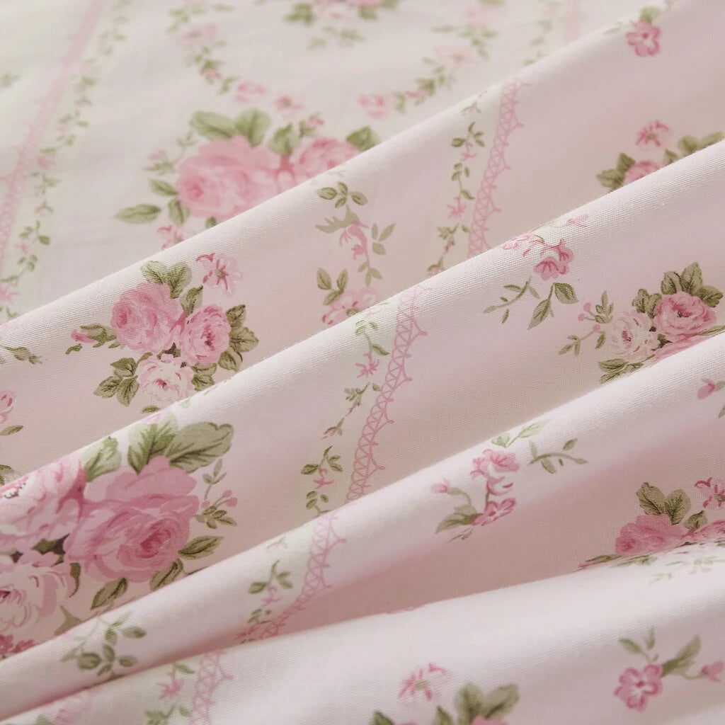 pink rose floral cotton fabric close up duvet cover