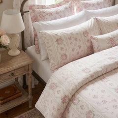 pink rose floral duvet cover set pillows close up