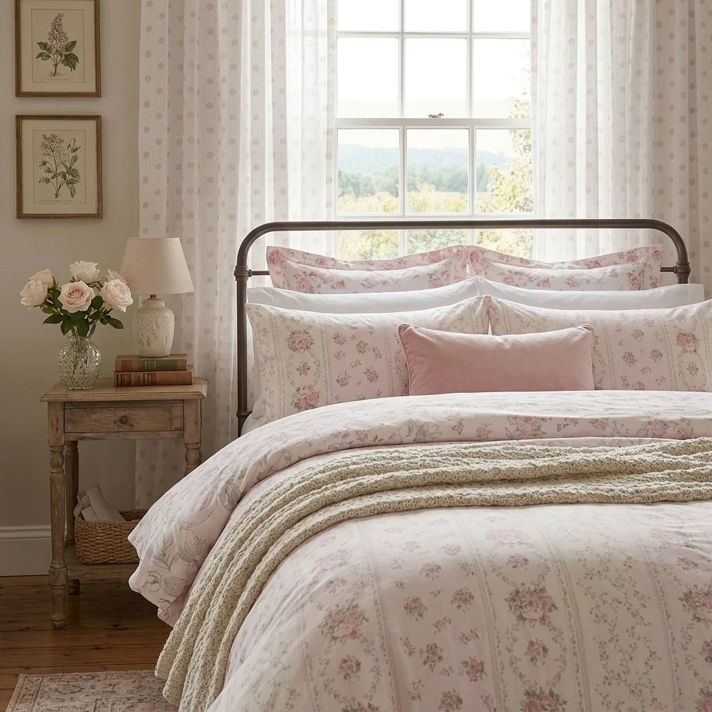 pink rose floral duvet cover set with pink accent pillow