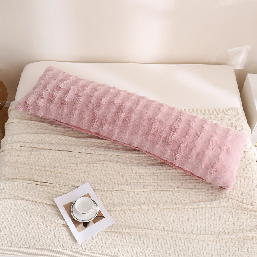 pink textured faux rabbit fur body pillowcase cute room decor
