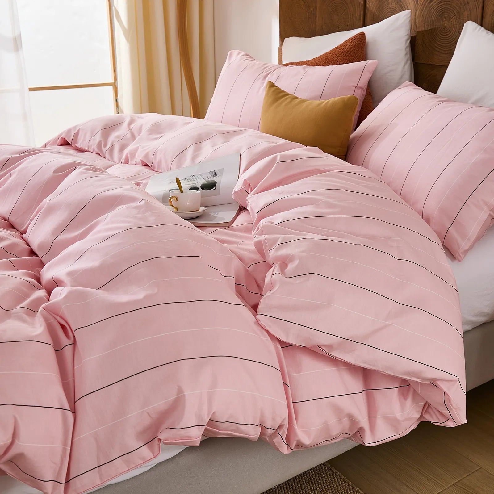 pink and black pinstripe bedding set queen size
