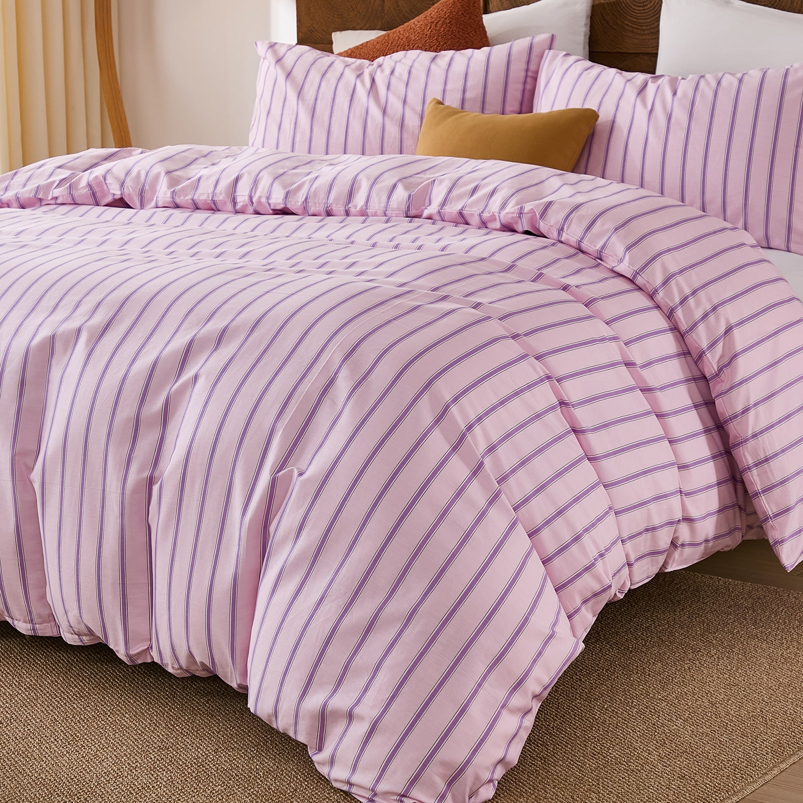 pink and purple stripe bedding sets