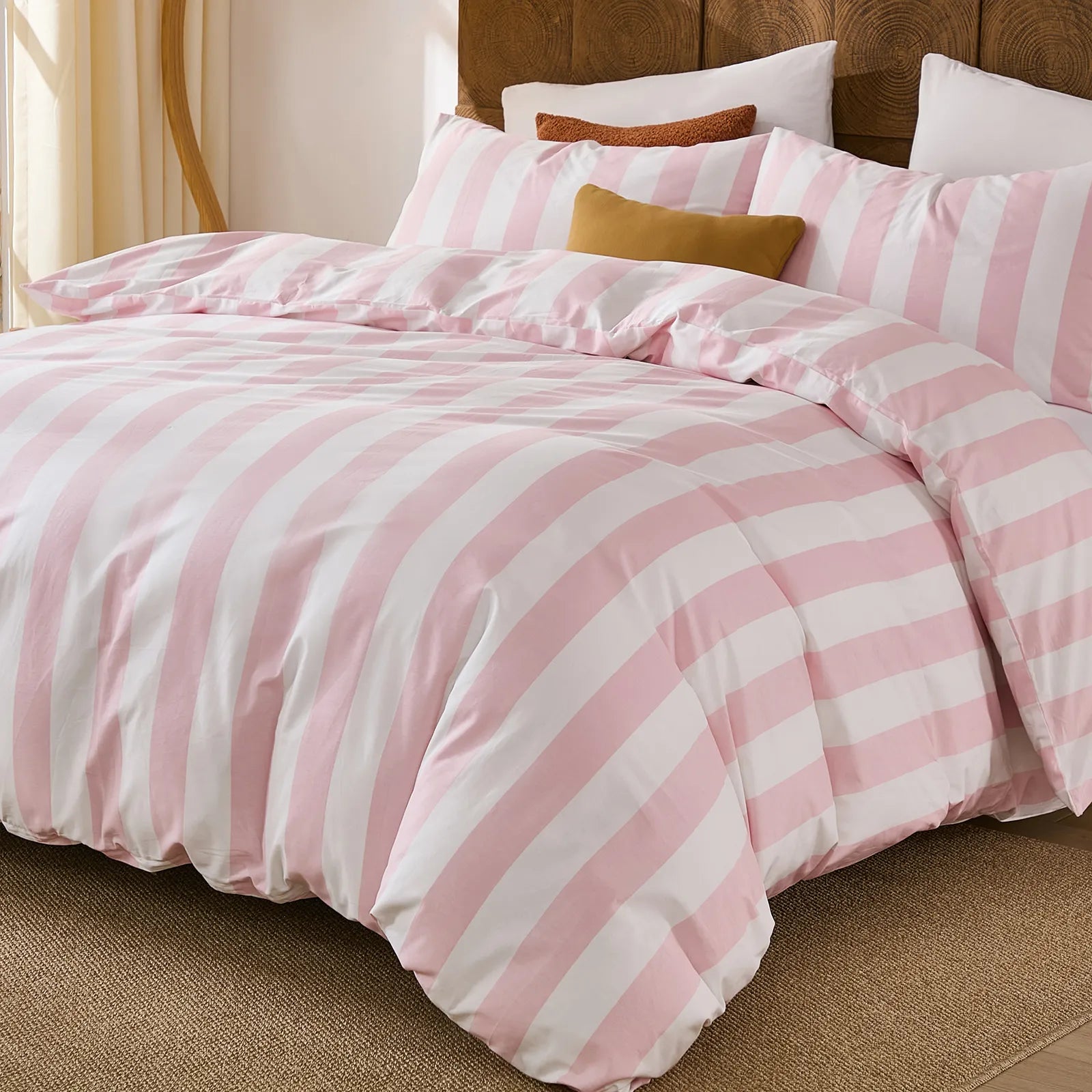 pink and white stripe bedding sets