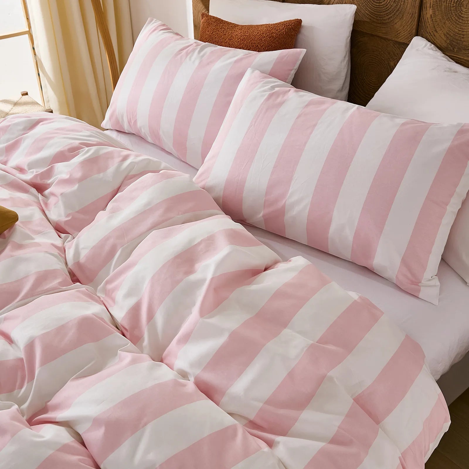 pink and white stripe bedding set queen size