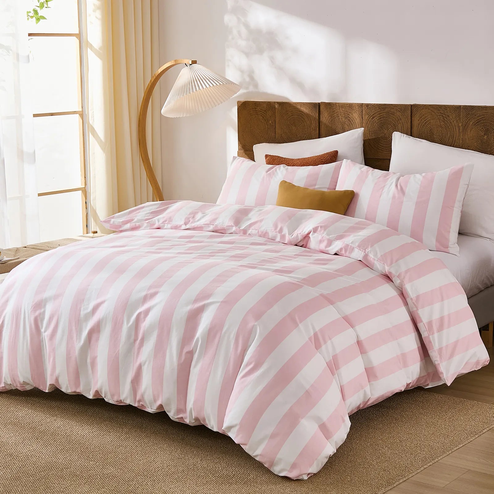 pink and white stripe comforter sets