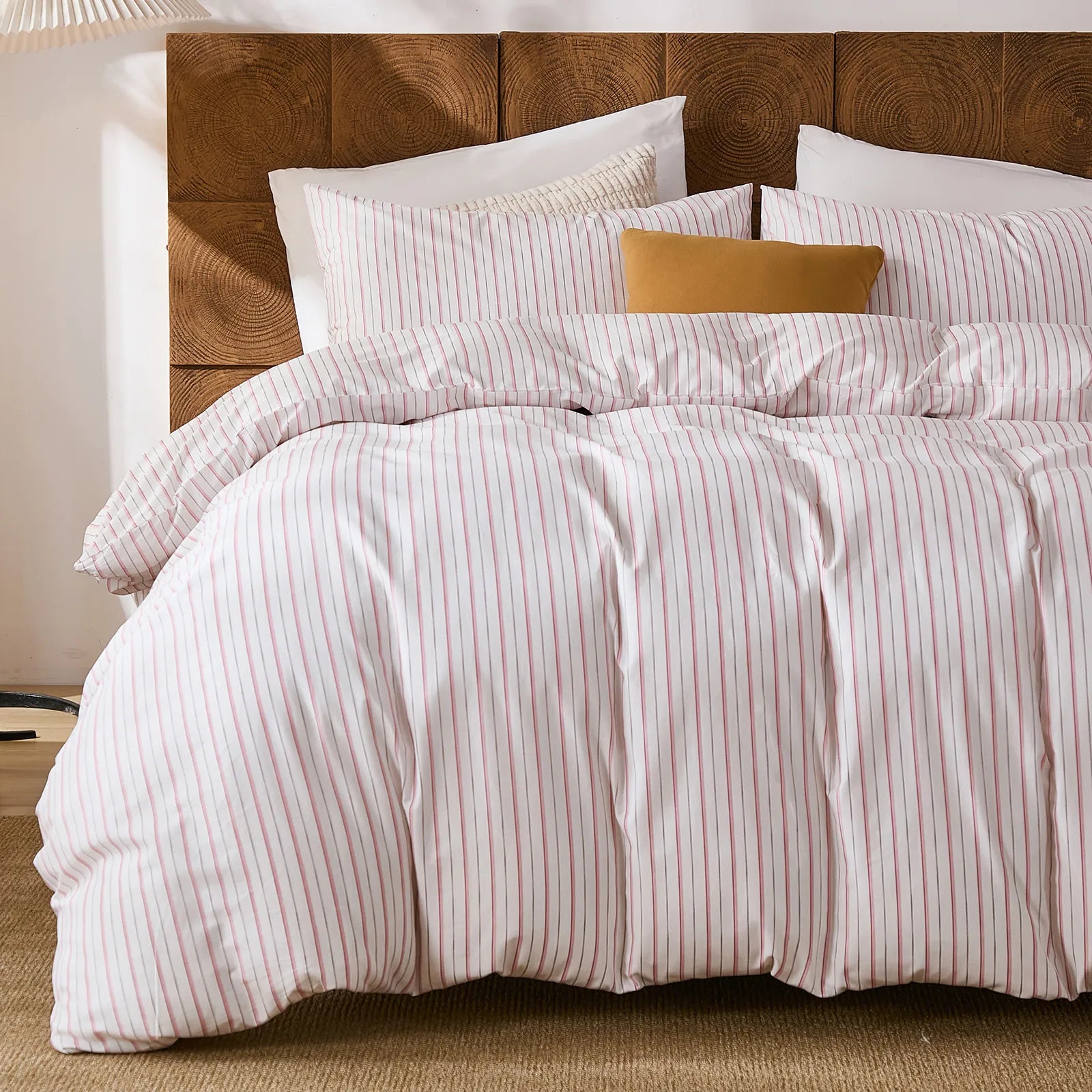 pink pinstripe bedding set queen size