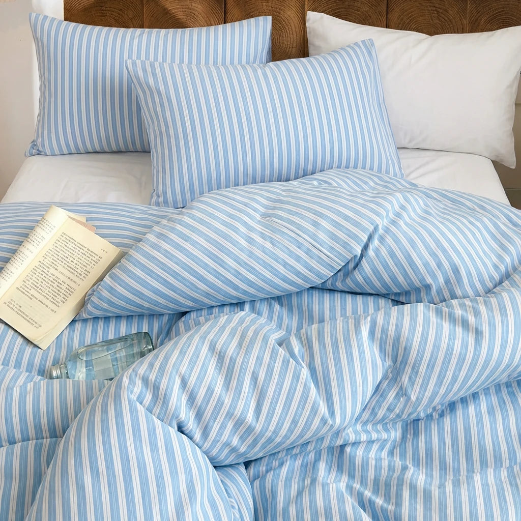 premium cotton striped quilt cover breathable texture