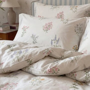pressed botanical bedding fabric texture closeup