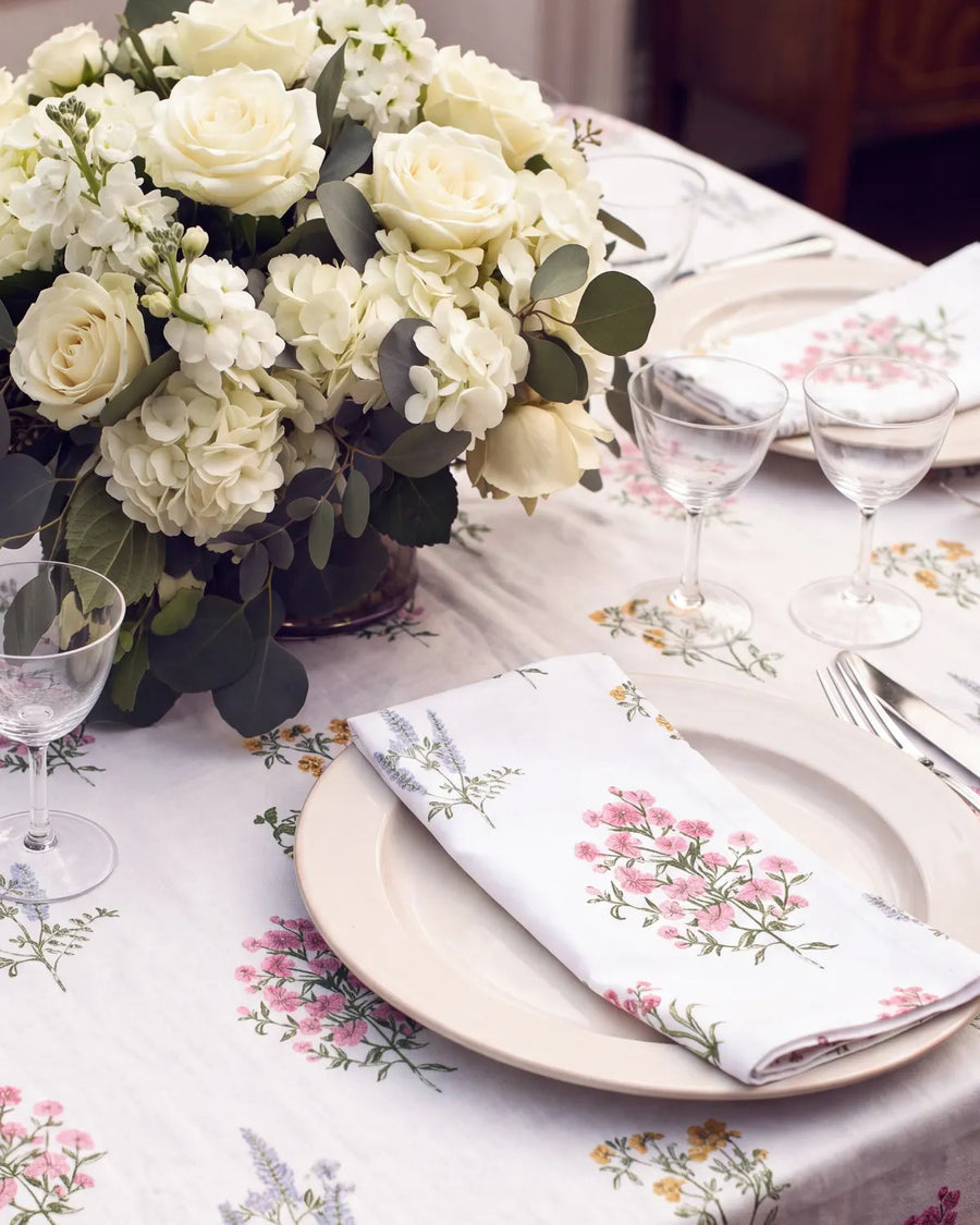 pressed botanical cloth napkin floral table settin