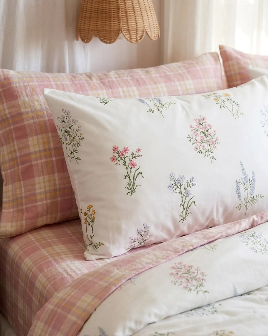 pressed botanical floral pillow sham close up