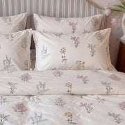 pressed botanical pillow shams striped headboard tulips