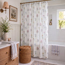 pressed botanical shower curtain white multicolor wood vanity woven basket