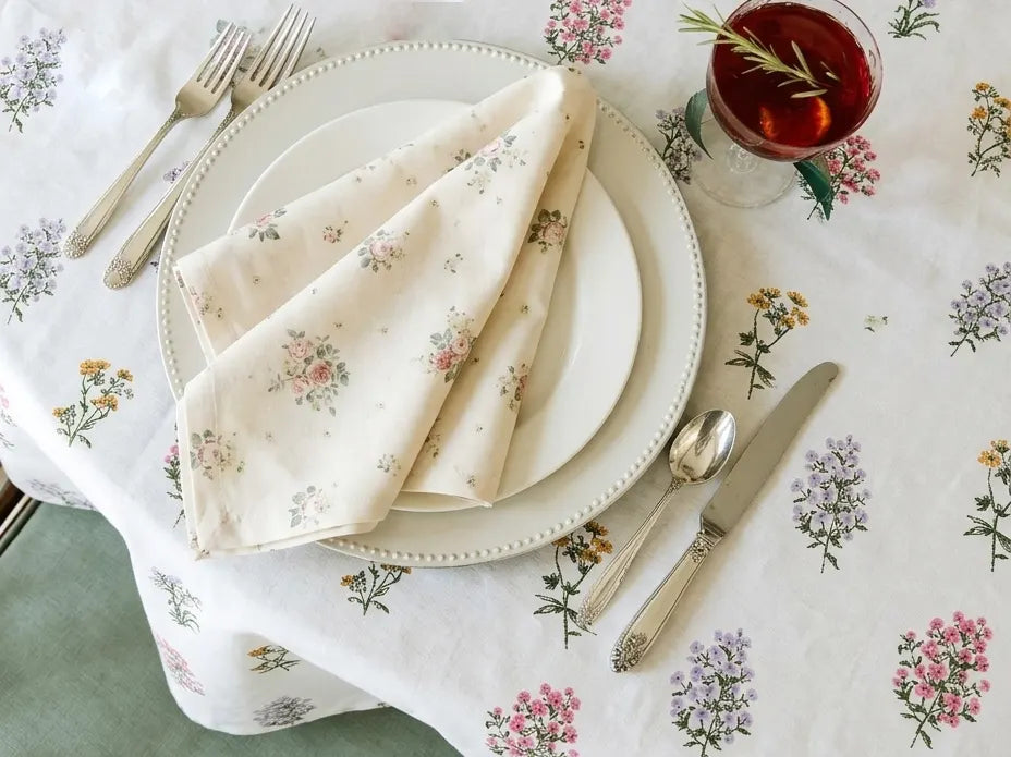 pressed botanical table linens floral table setting