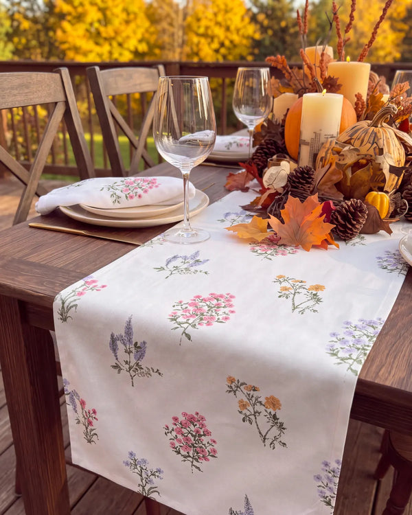 pressed botanical table runner floral print detail