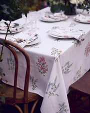 pressed botanical tablecloth floral fabric detail