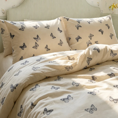 provence butterfly flight duvet cover set cream charcoal nature bedding