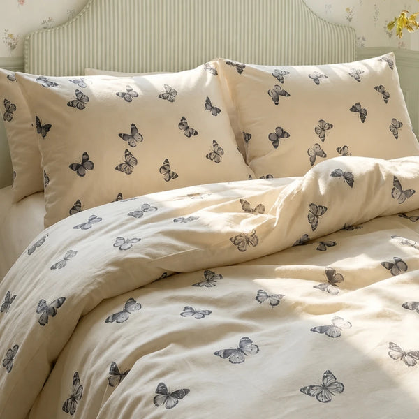 provence butterfly flight duvet cover set cream charcoal nature bedding