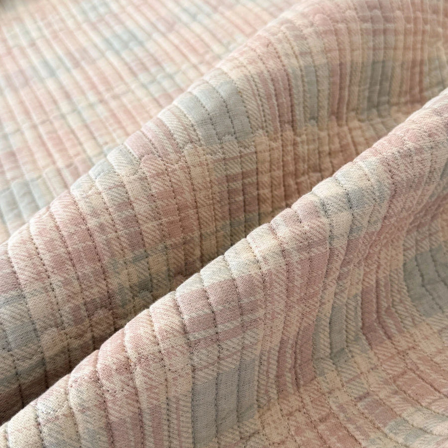 provence meadow washed cotton linen quilt pastel grid fabric texture close up