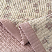provence meadow washed cotton linen quilt provence floral dusty pink reverse border detail