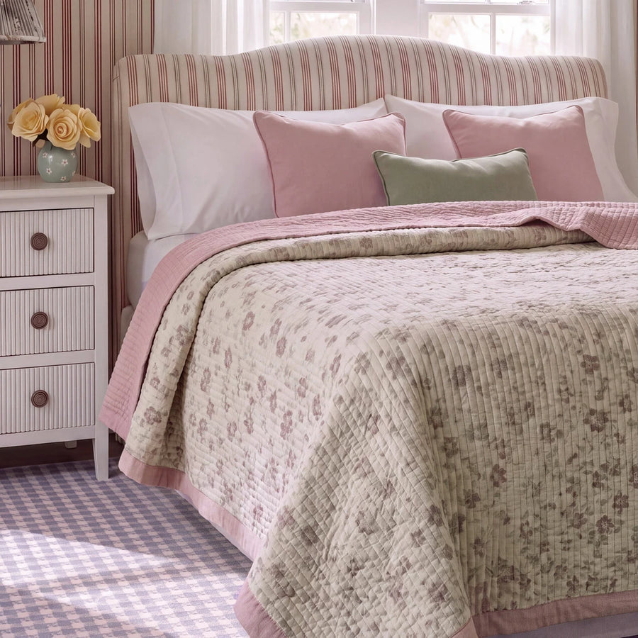 provence meadow washed cotton linen quilt provence floral pink pillow purple gingham rug