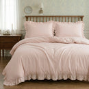 pure serenity pink ruffled bedding set full view