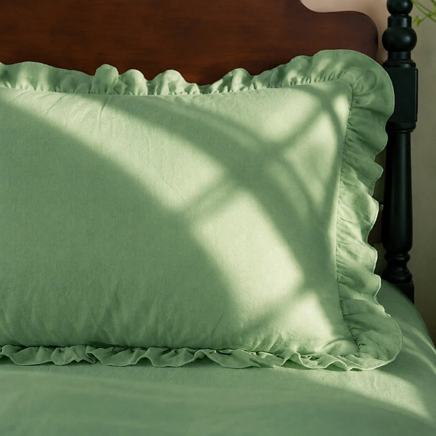 pure serenity ruffle pillowcase sage green main