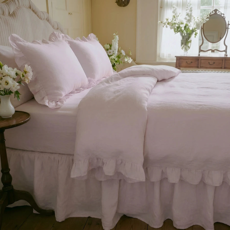 pure serenity soft lilac bedding set with ruffled bed skirt