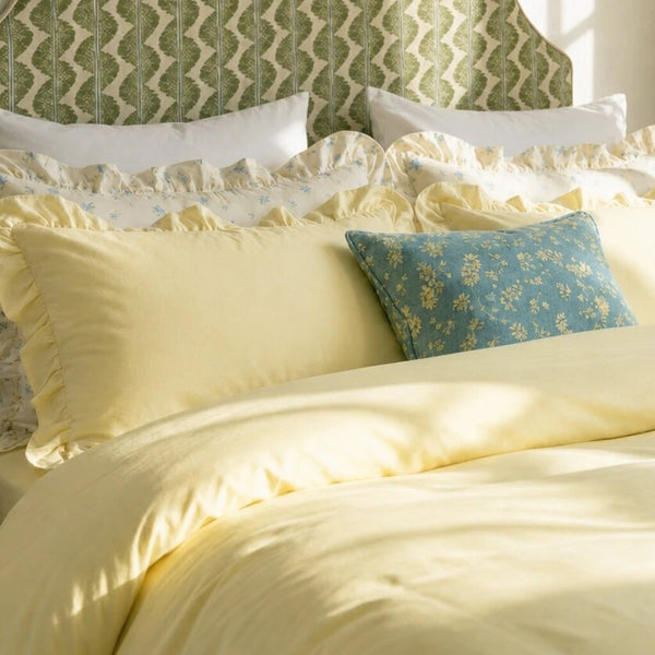 pure serenity yellow bedding morning sunlight vibe
