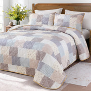 purple grey patchwork floral quilt set breathable cotton bedspread