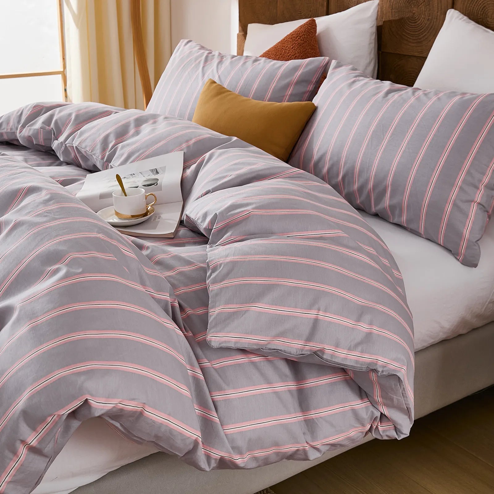 purple and pink stripe bedding set king size