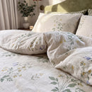 quiet garden meadow duvet cover set cream sage botanical print close up