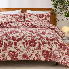 red and pink floral bedding sets