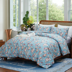 Light Blue Garden Rose Comforter Set