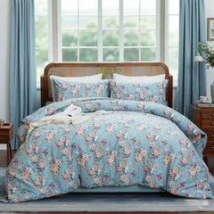 Light Blue Garden Rose Comforter Set