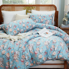 Light Blue Garden Rose Comforter Set