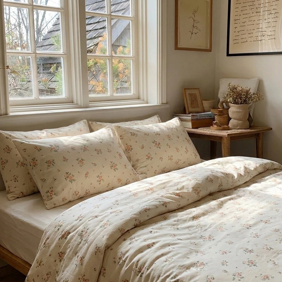 romantic sun drenched rose bedding modern farmhouse interior