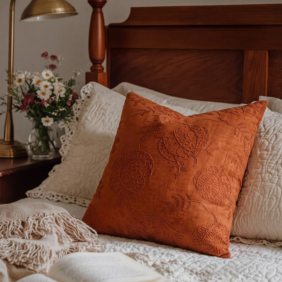 rope embroidery pumpkin throw pillow cover rust pumpkin cream lace bedding bedroom