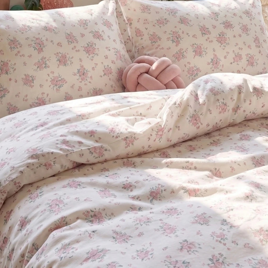 rosette ditsy floral print duvet cover soft pink rosebud pattern