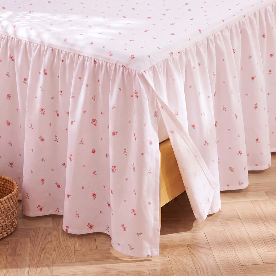 rosewick garden floral bed skirt pink split corner detail