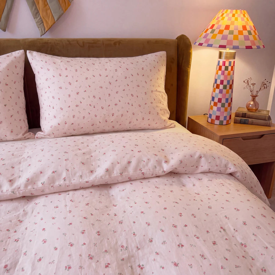 rosewick garden floral comforter set pink headboard checkered lamp