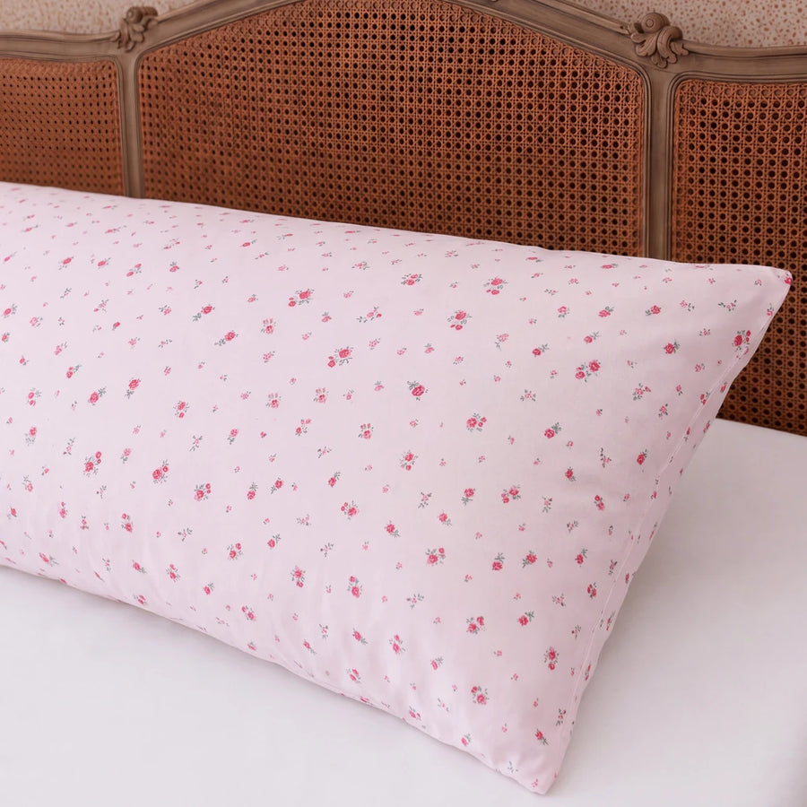 rosewick garden floral pillowcases blush pink botanical bolster rattan bedroom