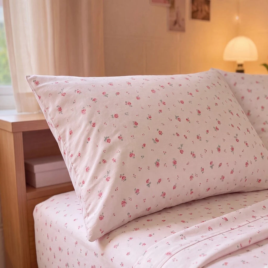 rosewick garden floral sheet set pink micro floral pillowcase close up
