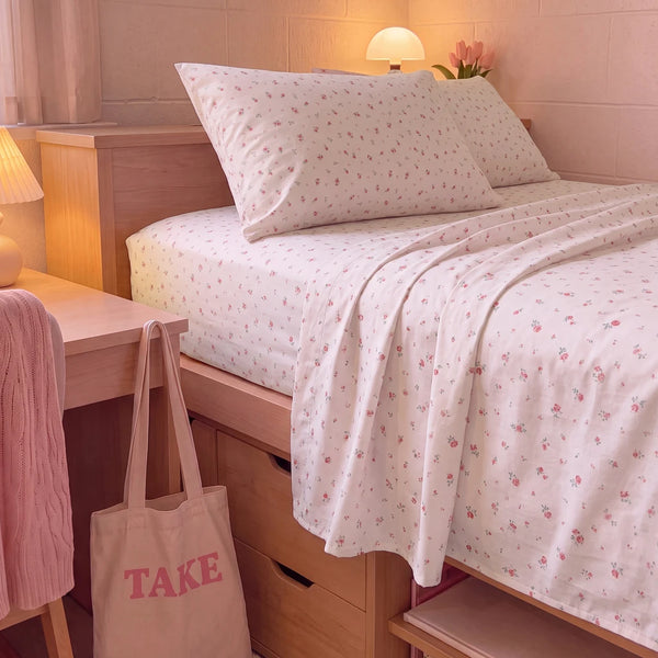 rosewick garden floral sheet set soft blush rose print bedding
